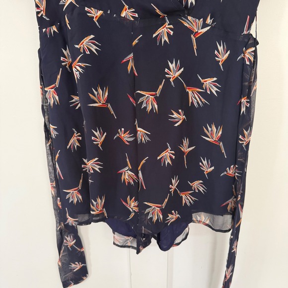 NEW Luca Couture Navy Blue Short Sleeve Romper Tropical Sheer Overlay Small NWT - Picture 6 of 13